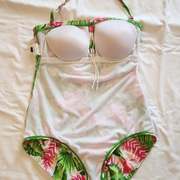 Jantzen Classic One Piece Palm Pattern Green&Pink Swim Suit Size 12. - Picture 5 of 11